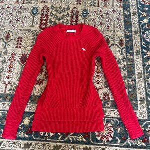 Abercrombie & Fitch Bright Red Ribbed Crewneck Sweater